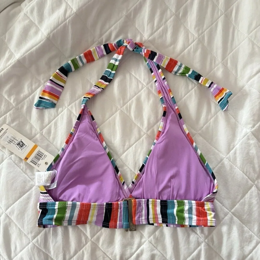 NWT Anne Cole Womens Size Small Striped‎ Halter Bikini Top Swim Beach Summer
